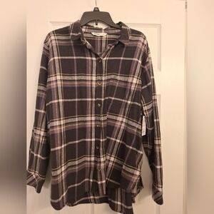Plaid Button-Up Shirt - Black and Purple